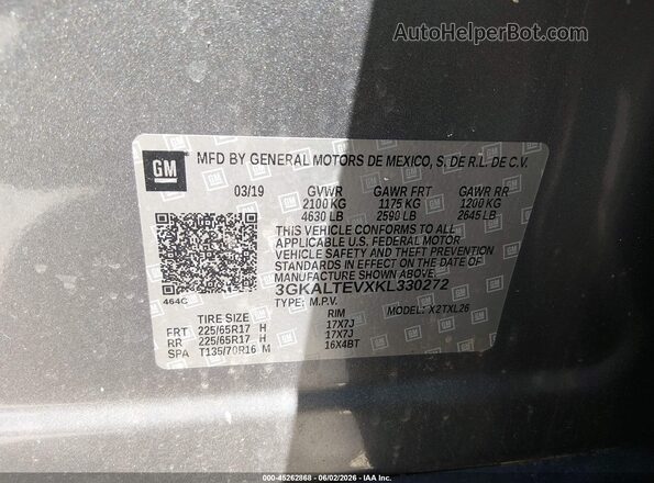 3GKALTEVXKL330272 2019 GMC TERRAIN Gray Widok komory silnika
