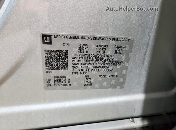 3GKALTEVXLL300867 2020 GMC TERRAIN Silver VIN կոդի պիտակի տեսք