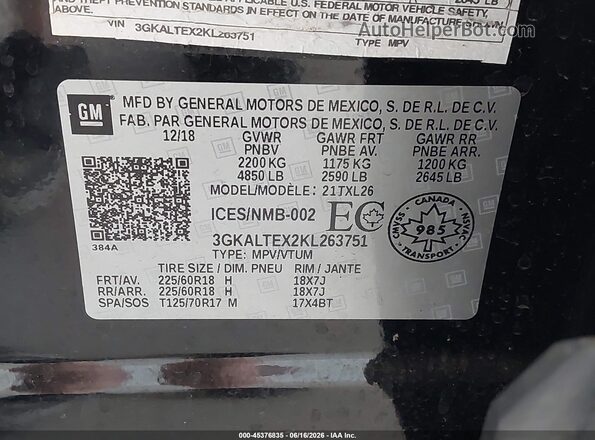 3GKALTEX2KL263751 2019 GMC TERRAIN Black Widok komory silnika