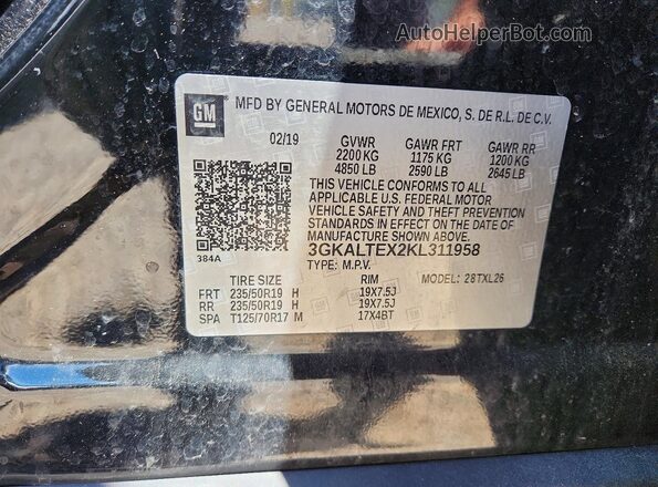 3GKALTEX2KL311958 2019 GMC TERRAIN Black Vista de la etiqueta del VIN