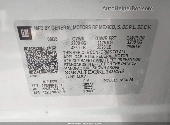3GKALTEX3KL149452 2019 GMC TERRAIN Gray 