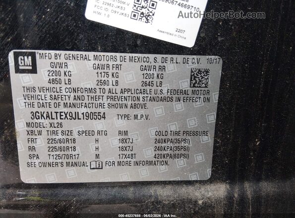 3GKALTEX9JL190554 2018 GMC TERRAIN Черный 