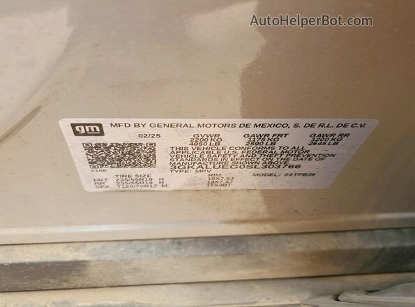 3GKALUEG0SL303766 2025 GMC TERRAIN Gray VIN კოდის სტიკერის ხედი