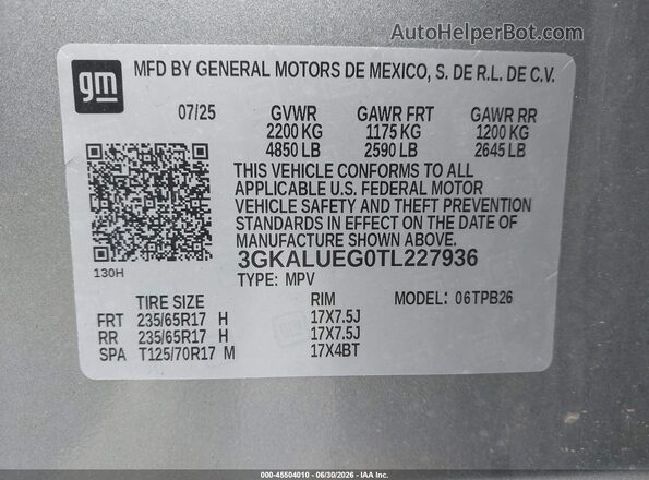 3GKALUEG0TL227936 2026 GMC TERRAIN Gray Շարժիչի բաժամունքի տեսք