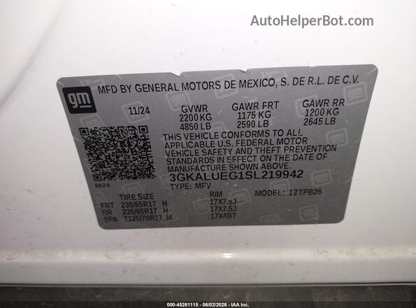 3GKALUEG1SL219942 2025 GMC TERRAIN White ძრავის განყოფილების ხედი