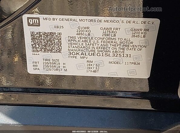 3GKALUEG1SL325131 2025 GMC TERRAIN Black Vista del compartimento del motor
