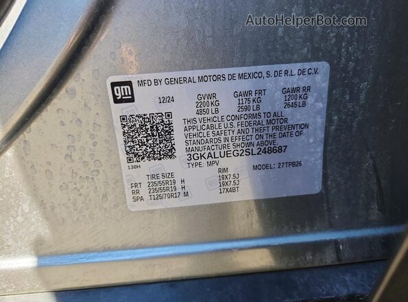 3GKALUEG2SL248687 2025 GMC TERRAIN Silver Vista de la etiqueta del VIN