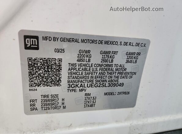 3GKALUEG2SL309049 2025 GMC TERRAIN White სალონის 360-გრადუსიანი ხედი