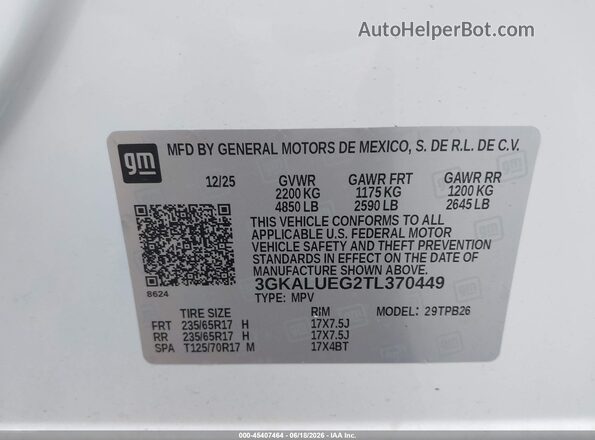 3GKALUEG2TL370449 2026 GMC TERRAIN White Vista del compartimento del motor