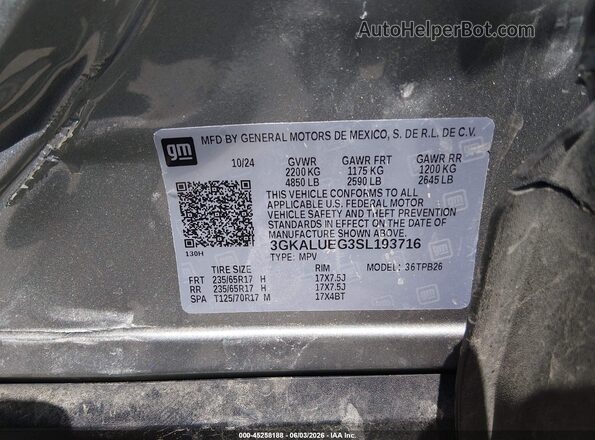 3GKALUEG3SL193716 2025 GMC TERRAIN Gray Շարժիչի բաժամունքի տեսք