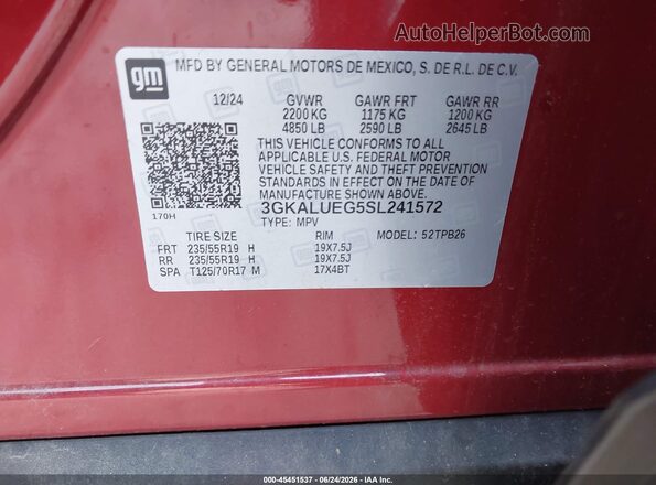 3GKALUEG5SL241572 2025 GMC TERRAIN Бордовый Вид подкапотного пространства