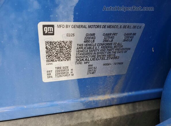 3GKALUEG7SL274993 2025 GMC TERRAIN Blue Widok naklejki z numerem VIN