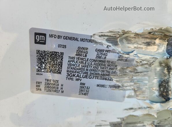 3GKALUEG7TL198323 2026 GMC TERRAIN White Вид наклейки з VIN-кодом