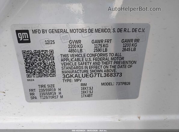 3GKALUEG7TL368373 2026 GMC TERRAIN White Engine compartment view