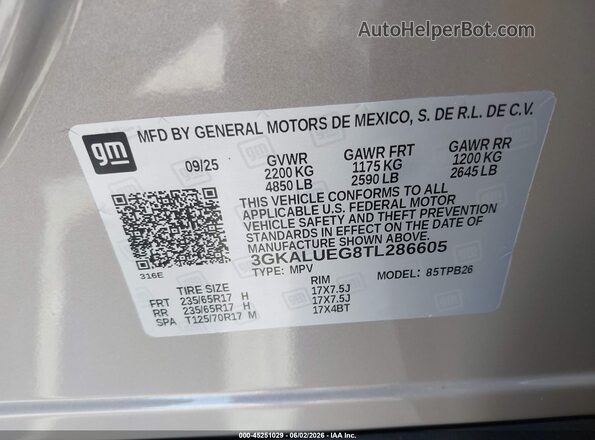 3GKALUEG8TL286605 2026 GMC TERRAIN Серый Вид подкапотного пространства