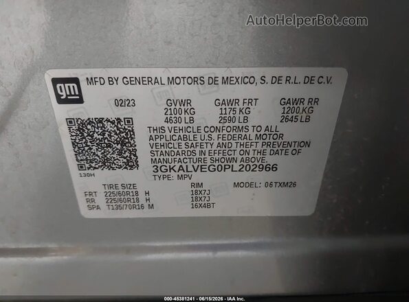 3GKALVEG0PL202966 2023 GMC TERRAIN Silver Շարժիչի բաժամունքի տեսք