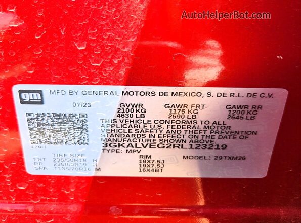 3GKALVEG2RL123219 2024 GMC TERRAIN Red Vista del compartimento del motor