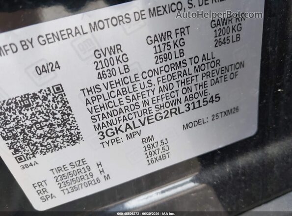 3GKALVEG2RL311545 2024 GMC TERRAIN Black Շարժիչի բաժամունքի տեսք