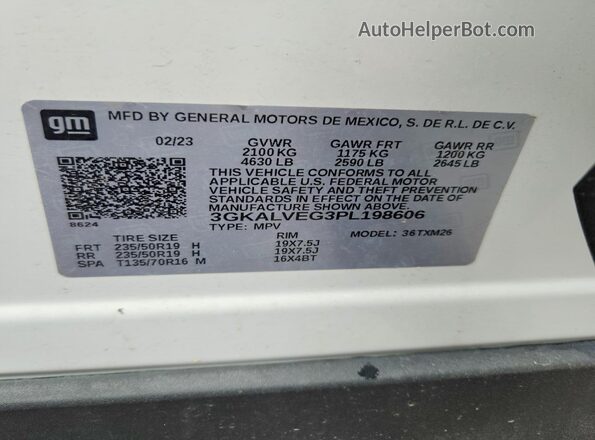 3GKALVEG3PL198606 2023 GMC TERRAIN White 