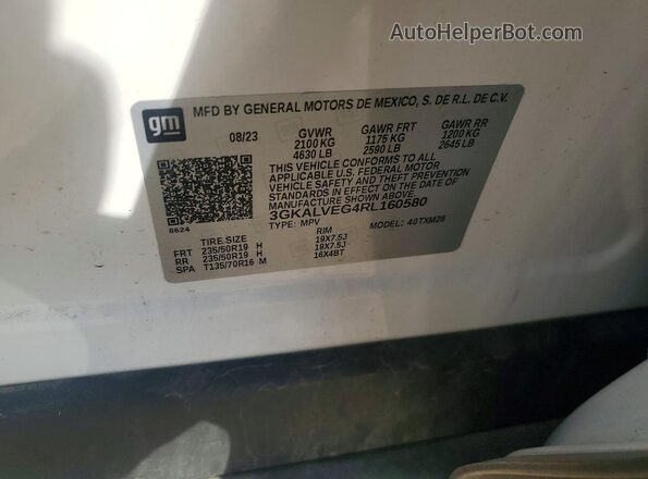 3GKALVEG4RL160580 2024 GMC TERRAIN White Widok naklejki z numerem VIN