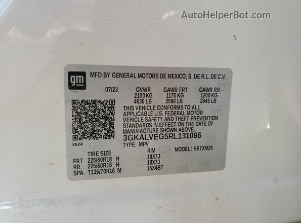 3GKALVEG5RL131086 2024 GMC TERRAIN White VIN sticker view