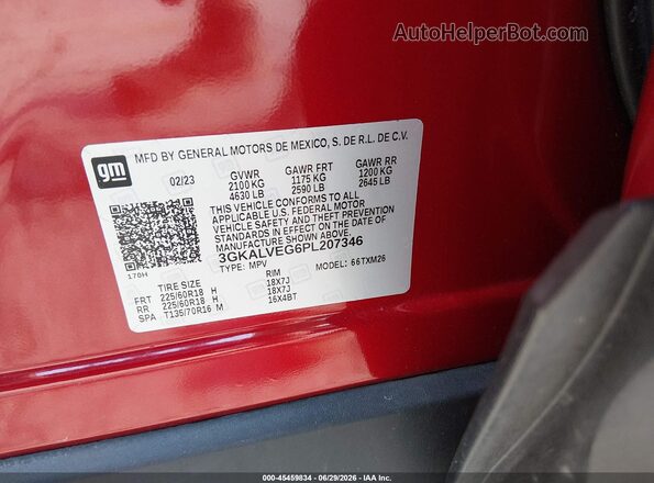 3GKALVEG6PL207346 2023 GMC TERRAIN Red Vista del compartimento del motor
