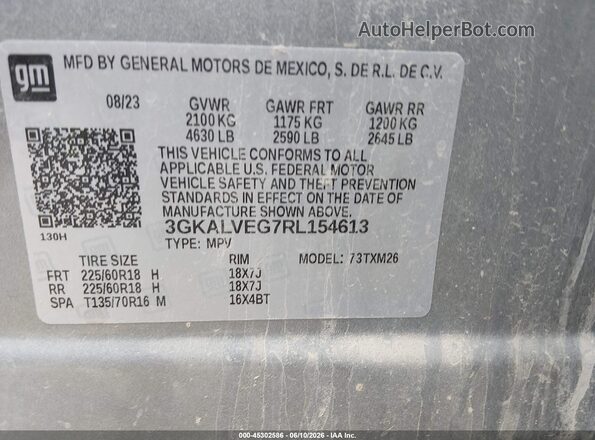 3GKALVEG7RL154613 2024 GMC TERRAIN Silver Շարժիչի բաժամունքի տեսք