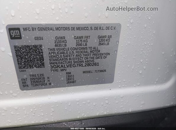 3GKALVEG7RL280261 2024 GMC TERRAIN White Engine compartment view