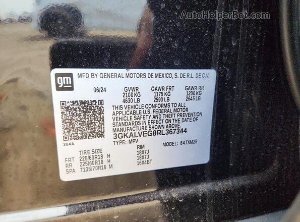 3GKALVEG8RL367344 2024 GMC TERRAIN Black VIN კოდის სტიკერის ხედი