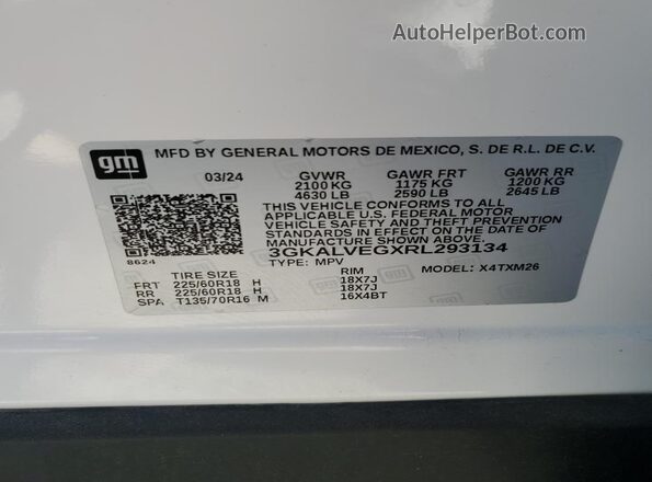 3GKALVEGXRL293134 2024 GMC TERRAIN White VIN sticker view