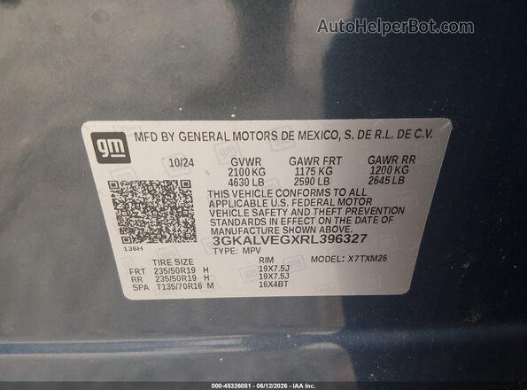3GKALVEGXRL396327 2024 GMC TERRAIN Синий Вид подкапотного пространства