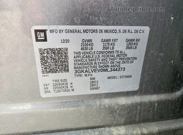 3GKALVEV0ML344373 2021 GMC TERRAIN Silver სალონის 360-გრადუსიანი ხედი