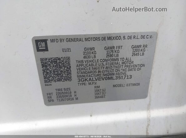 3GKALVEV0ML351713 2021 GMC TERRAIN White ძრავის განყოფილების ხედი