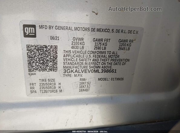 3GKALVEV0ML398661 2021 GMC TERRAIN Silver ძრავის განყოფილების ხედი