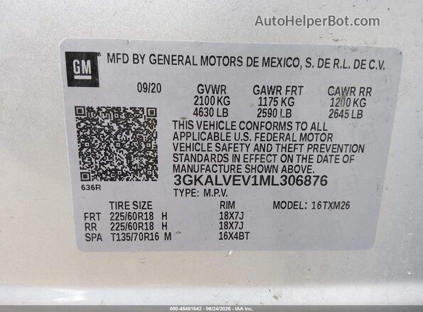 3GKALVEV1ML306876 2021 GMC TERRAIN Silver Շարժիչի բաժամունքի տեսք