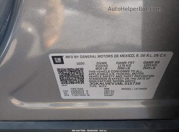 3GKALVEV1ML315738 2021 GMC TERRAIN Gray Շարժիչի բաժամունքի տեսք