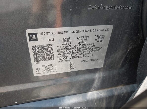 3GKALVEV2KL151249 2019 GMC TERRAIN Gray Շարժիչի բաժամունքի տեսք