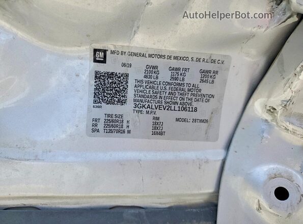 3GKALVEV2LL106118 2020 GMC TERRAIN Silver VIN կոդի պիտակի տեսք