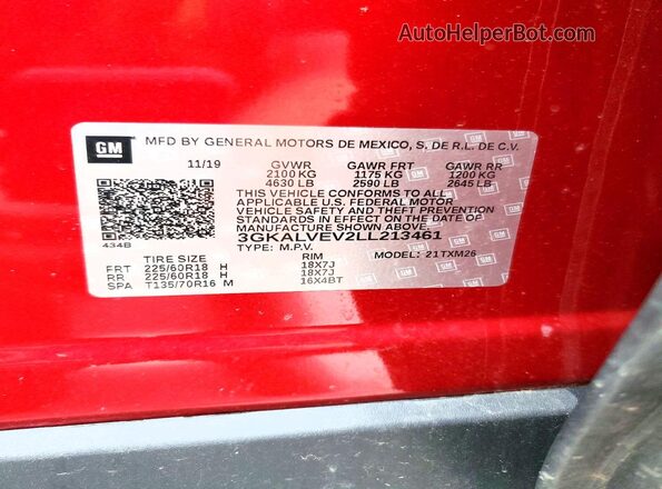 3GKALVEV2LL213461 2020 GMC TERRAIN Maroon Սալոնի 360 աստիճան տեսք