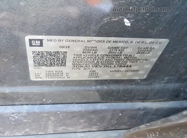 3GKALVEV3KL178444 2019 GMC TERRAIN Gray 