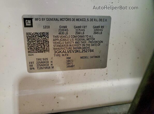 3GKALVEV3KL252784 2019 GMC TERRAIN Белый Панорамный вид салона 360°