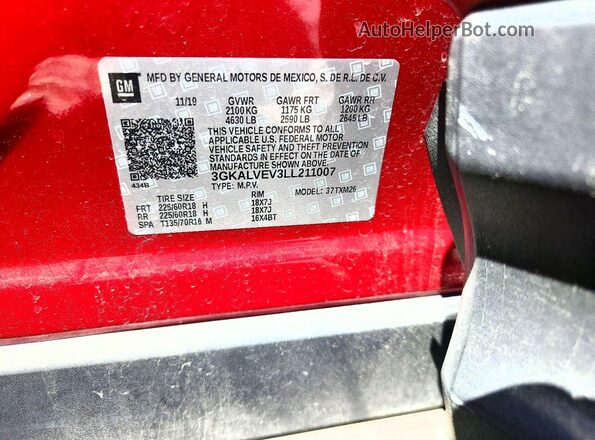 3GKALVEV3LL211007 2020 GMC TERRAIN Red Vista del compartimento del motor