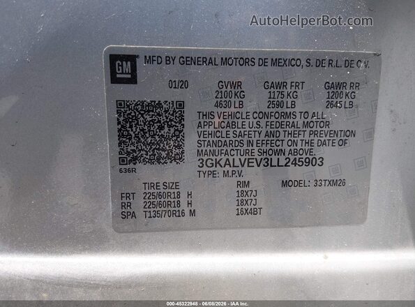 3GKALVEV3LL245903 2020 GMC TERRAIN Silver Вид підкапотного простору