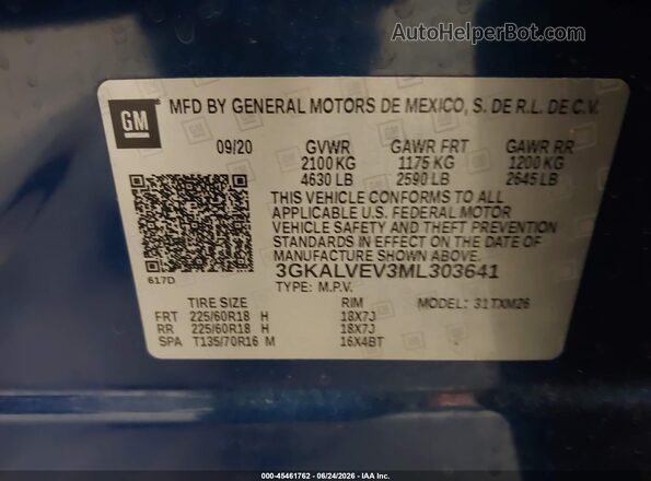 3GKALVEV3ML303641 2021 GMC TERRAIN Blue Engine compartment view