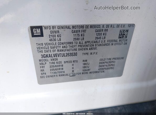 3GKALVEV7JL263530 2018 GMC TERRAIN Белый Вид подкапотного пространства