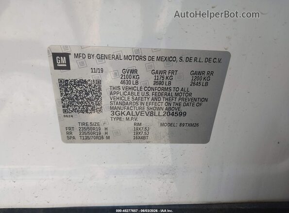3GKALVEV8LL204599 2020 GMC TERRAIN White Շարժիչի բաժամունքի տեսք
