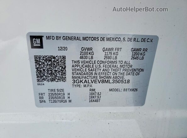 3GKALVEV8ML350518 2021 GMC TERRAIN White Widok komory silnika