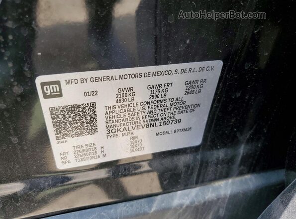 3GKALVEV8NL150739 2022 GMC TERRAIN Black Vista de la etiqueta del VIN