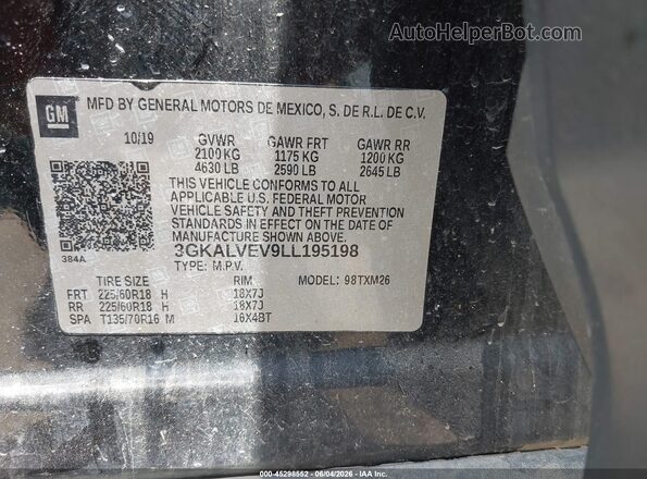 3GKALVEV9LL195198 2020 GMC TERRAIN Black Vista del compartimento del motor