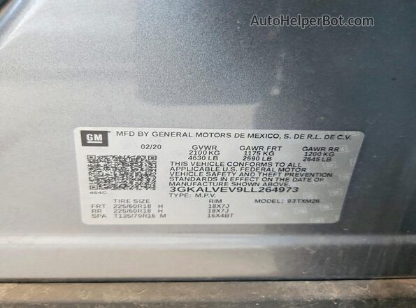 3GKALVEV9LL264973 2020 GMC TERRAIN Gray VIN կոդի պիտակի տեսք
